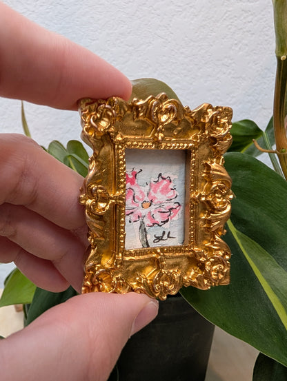 Mini Pink Flower Painting - Original Watercolor Art by Lora Cavallin