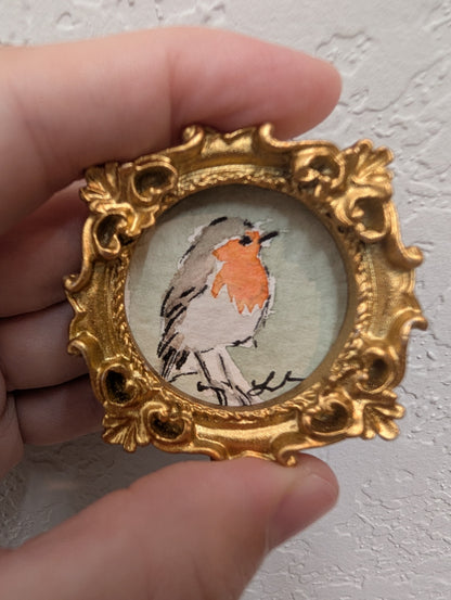 Mini Robin Bird Painting - Original Watercolor Art by Lora Cavallin