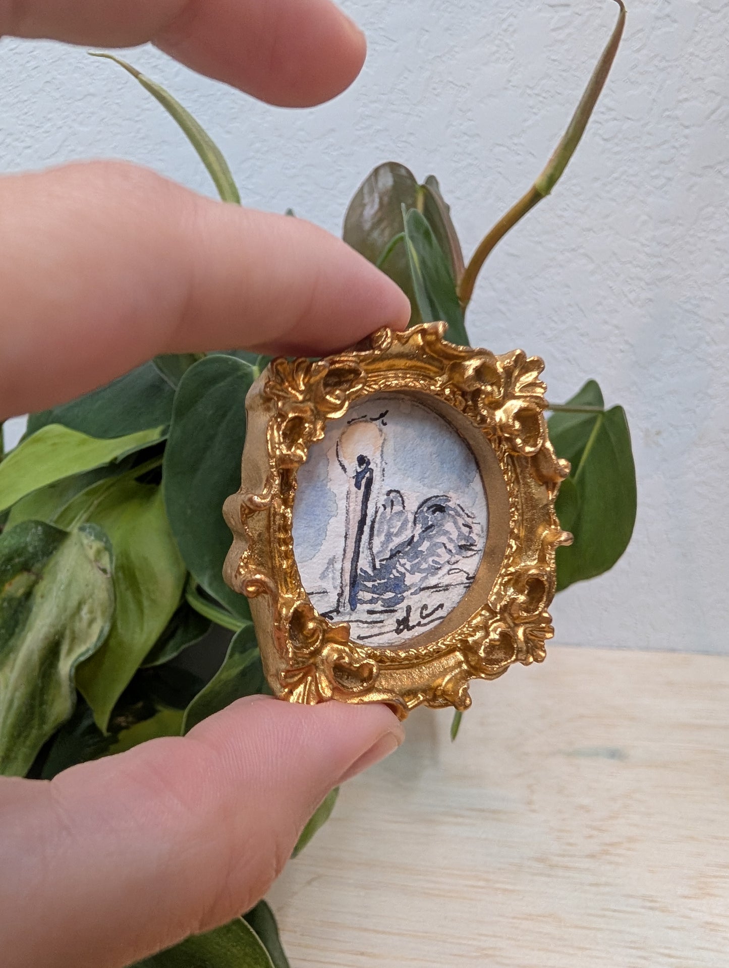 Mini Pelican Painting - Original Watercolor Art by Lora Cavallin
