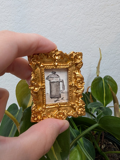 Mini French Coffee Press Painting - Original Watercolor Art by Lora Cavallin