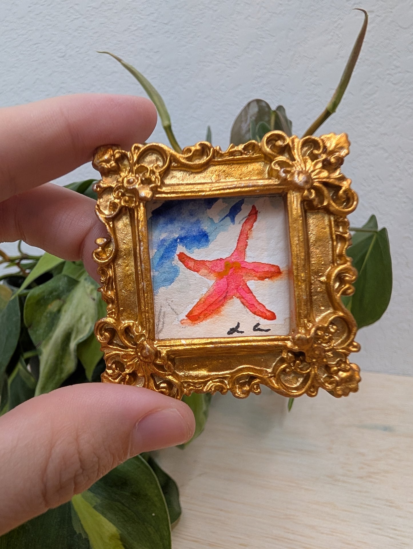 Mini Starfish Painting - Original Watercolor Art by Lora Cavallin