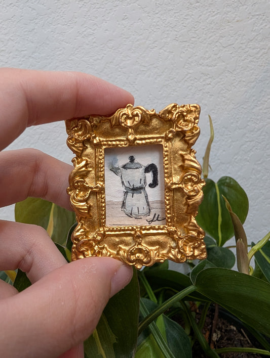 Mini Moka Coffee Pot Painting - Original Watercolor Art by Lora Cavallin