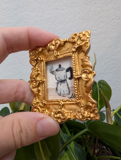 Mini Moka Coffee Pot Painting - Original Watercolor Art by Lora Cavallin