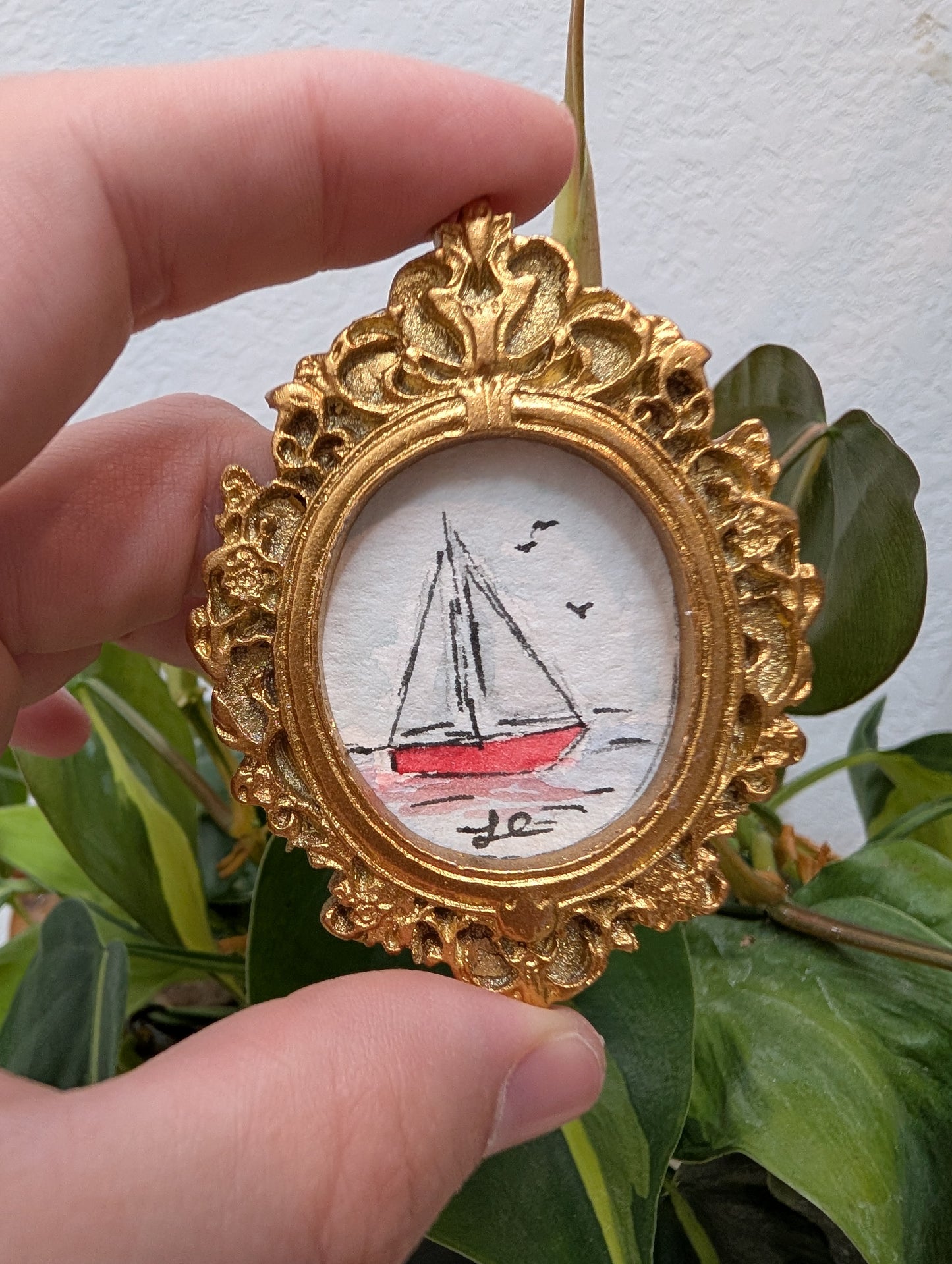 Mini Sailboat Painting - Original Watercolor Art by Lora Cavallin