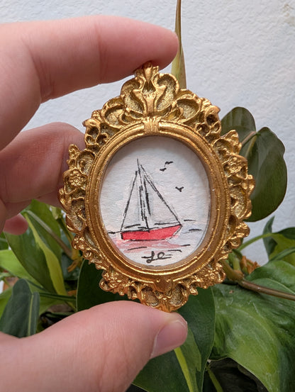 Mini Sailboat Painting - Original Watercolor Art by Lora Cavallin