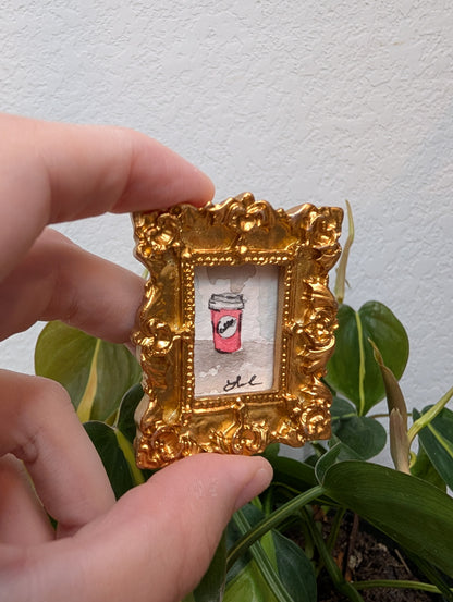 Mini Pink Coffee Cup Painting - Original Watercolor Art by Lora Cavallin