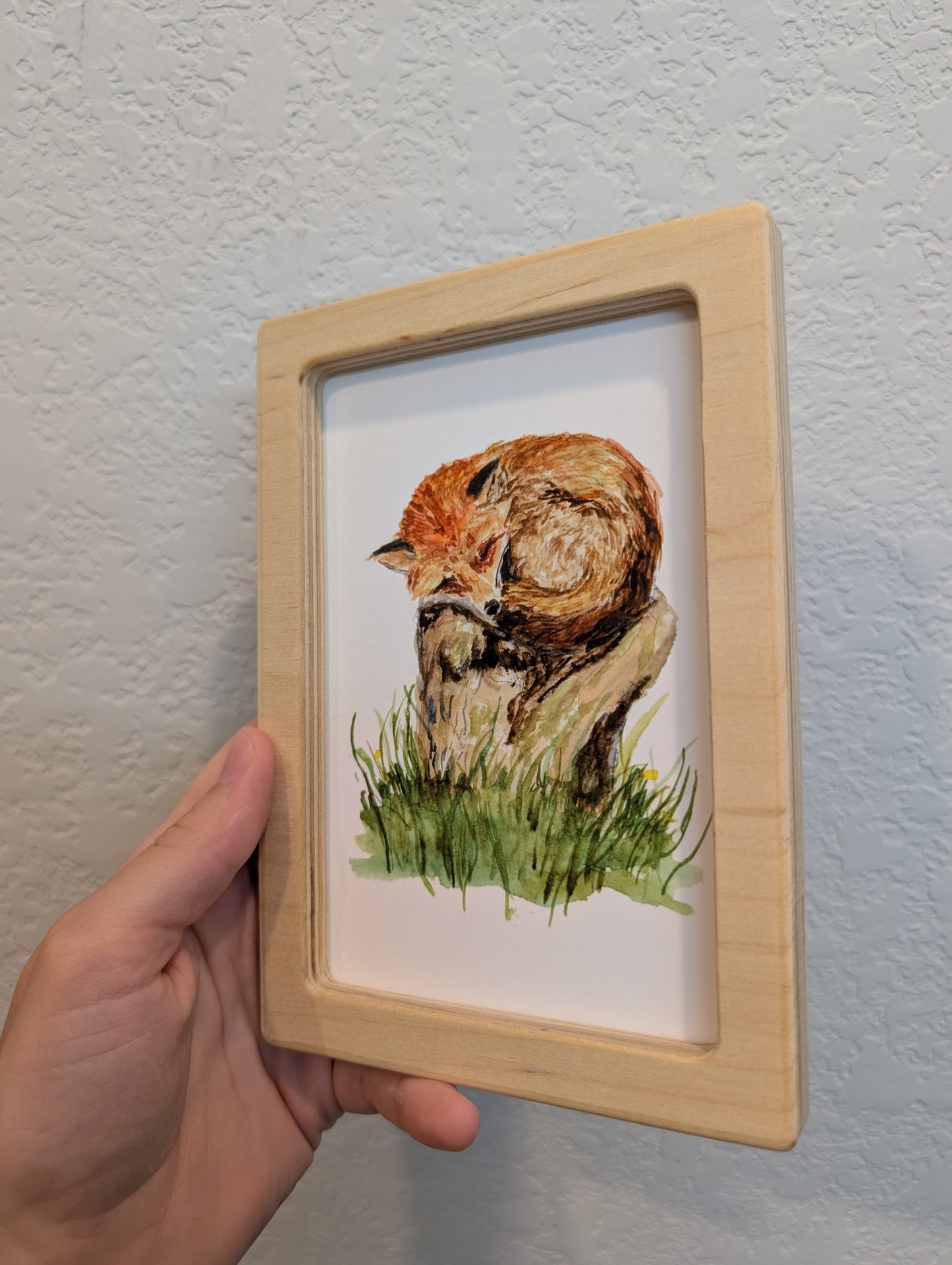 Fox on Tree Stump Art Print - Solidframe Art by Lora Cavallin
