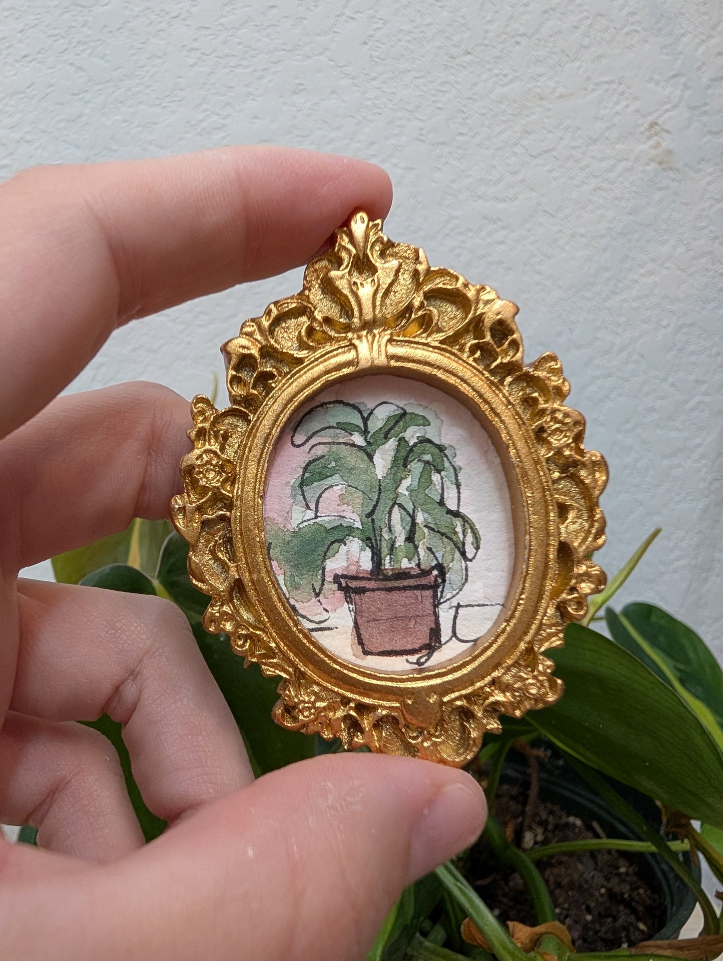 Mini Potted Plant Painting - Original Watercolor Art by Lora Cavallin