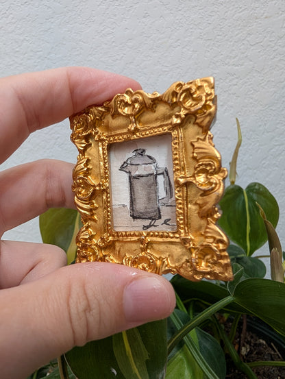 Mini French Coffee Press Painting - Original Watercolor Art by Lora Cavallin