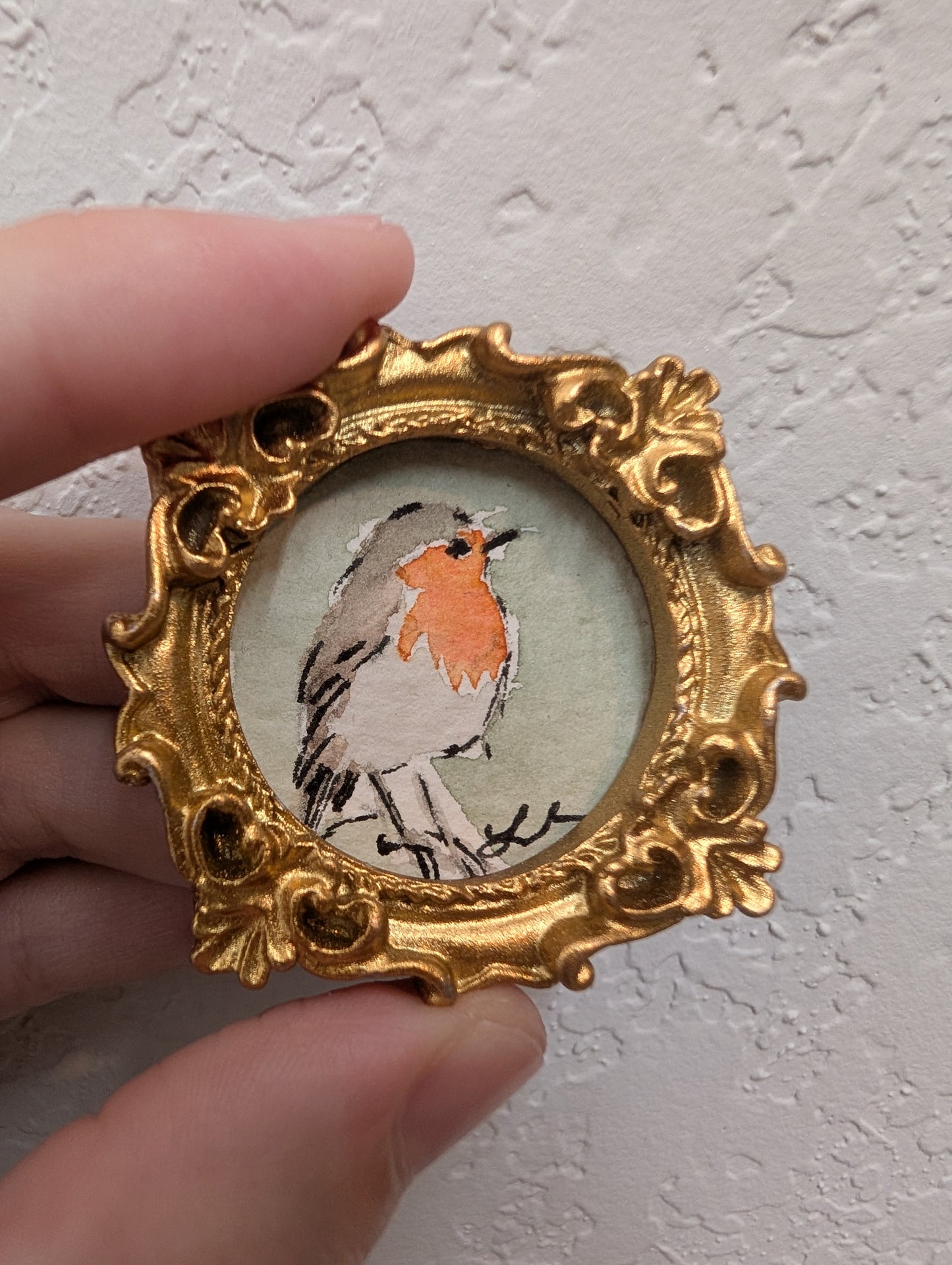 Mini Robin Bird Painting - Original Watercolor Art by Lora Cavallin