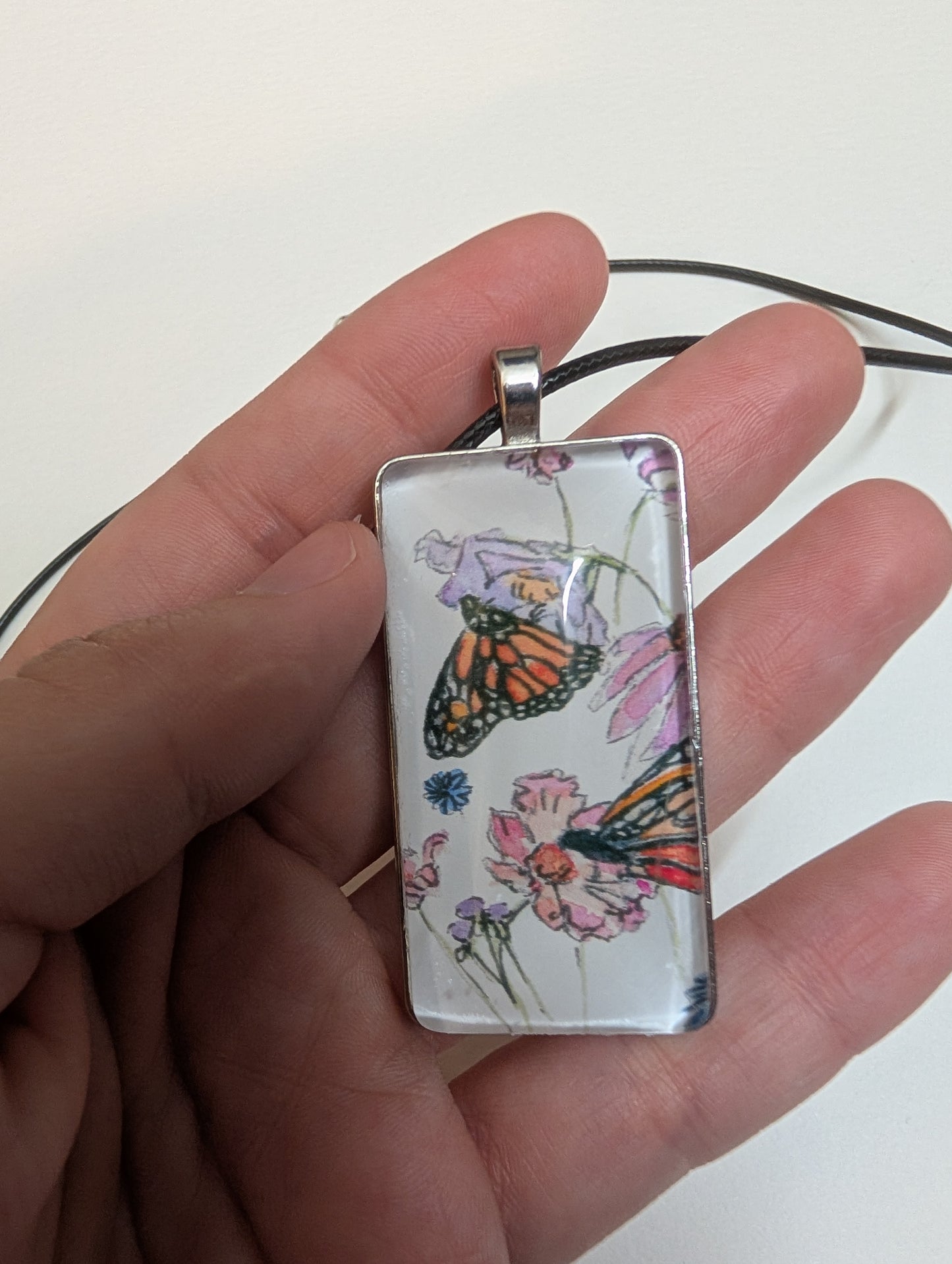 Butterfly and Flowers Pendant Necklace