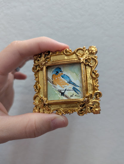 Mini Bluebird Painting - Tiny Original Watercolor Art