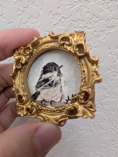 Mini Chickadee Bird Painting - Original Watercolor Art by Lora Cavallin