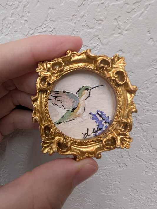 Mini Hummingbird Painting - Original Watercolor Art by Lora Cavallin