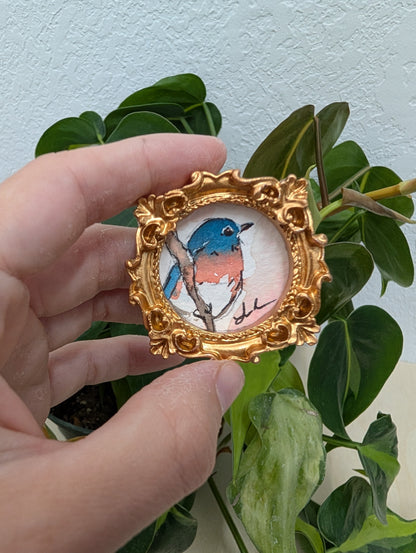 Mini Bluebird Painting - Original Watercolor Art by Lora Cavallin