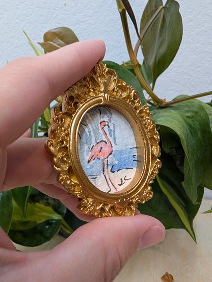 Mini Flamingo Painting - Original Watercolor Art by Lora Cavallin