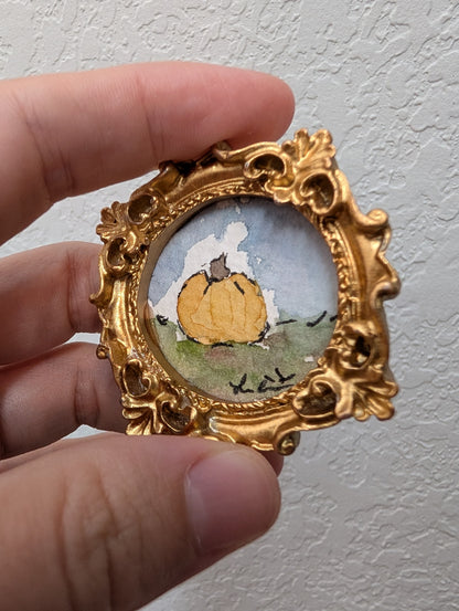 Mini Pumpkin Painting - Original Watercolor Art by Lora Cavallin