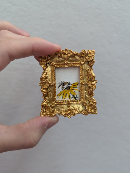 Mini Bee and Flower Painting - Tiny Original Watercolor Art