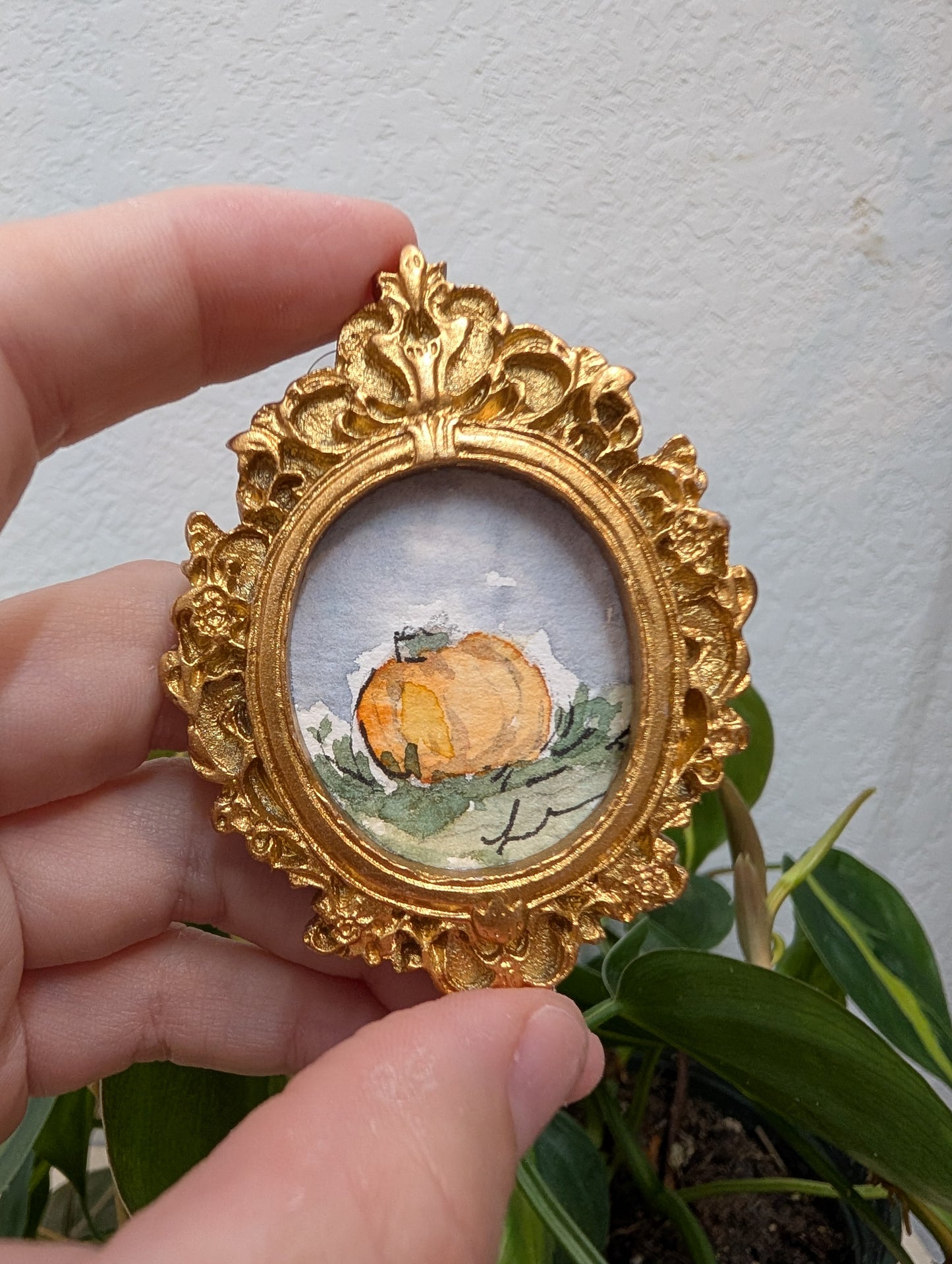 Mini Pumpkin Painting - Original Watercolor Art by Lora Cavallin