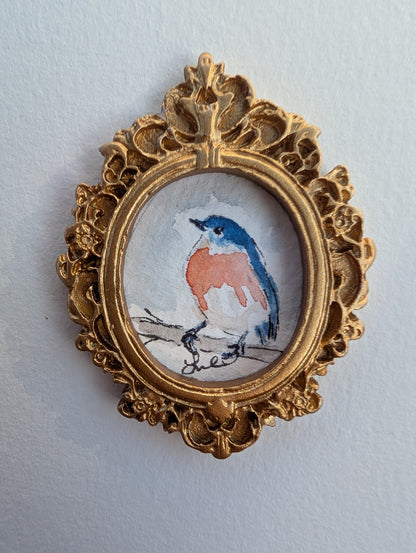 Mini Bluebird Painting - Original Watercolor Art by Lora Cavallin