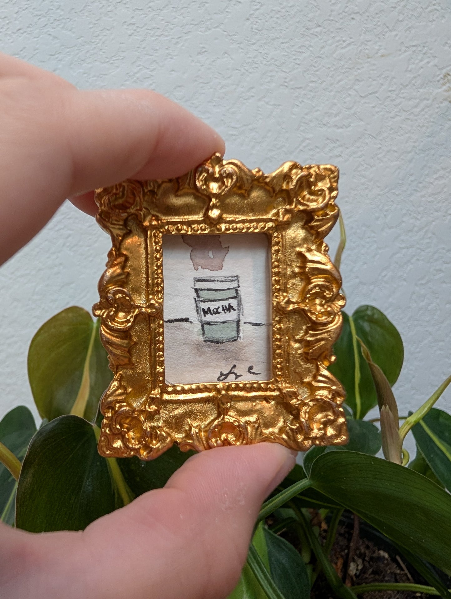 Mini Mocha Coffee Cup Painting - Original Watercolor Art by Lora Cavallin