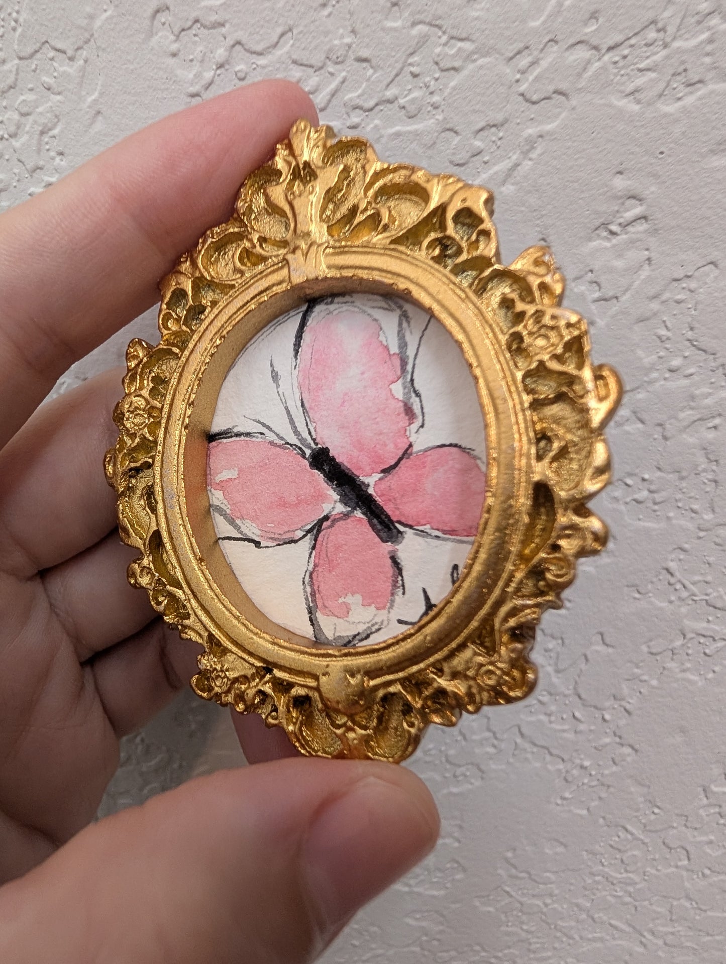 Mini Pink Butterfly Painting - Original Watercolor Art by Lora Cavallin