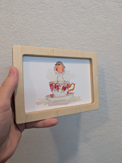 Robin Bird on Teacup Art Print - Solidframe Art by Lora Cavallin