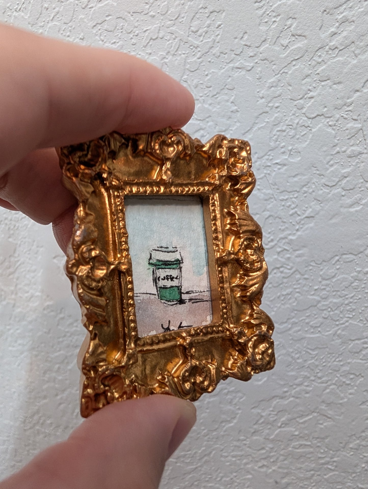 Mini Coffee Cup Painting - Original Watercolor Art by Lora Cavallin