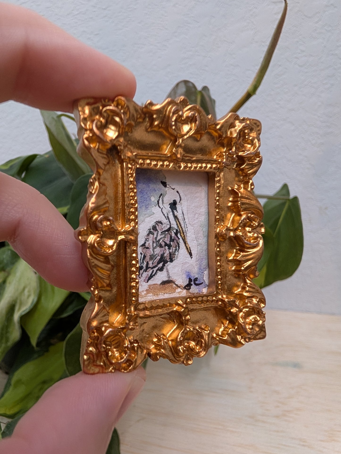 Mini Pelican Painting - Original Watercolor Art by Lora Cavallin