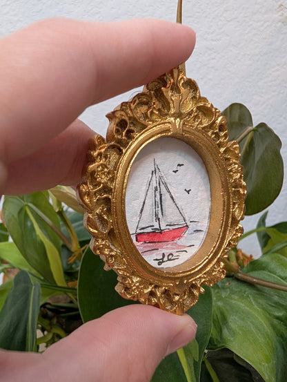 Mini Sailboat Painting - Original Watercolor Art by Lora Cavallin