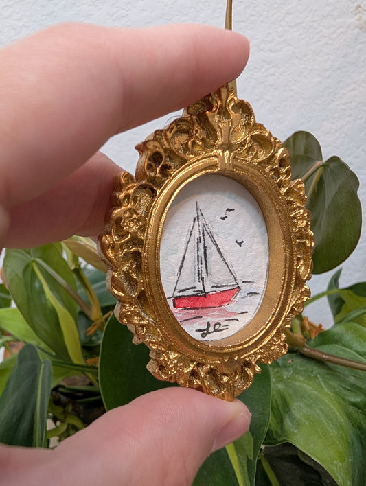 Mini Sailboat Painting - Original Watercolor Art by Lora Cavallin