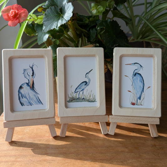 set of 3 blue herons plain frames